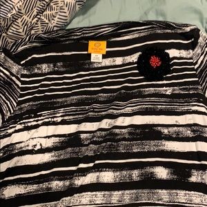 Black and white striple blouse with flower detail